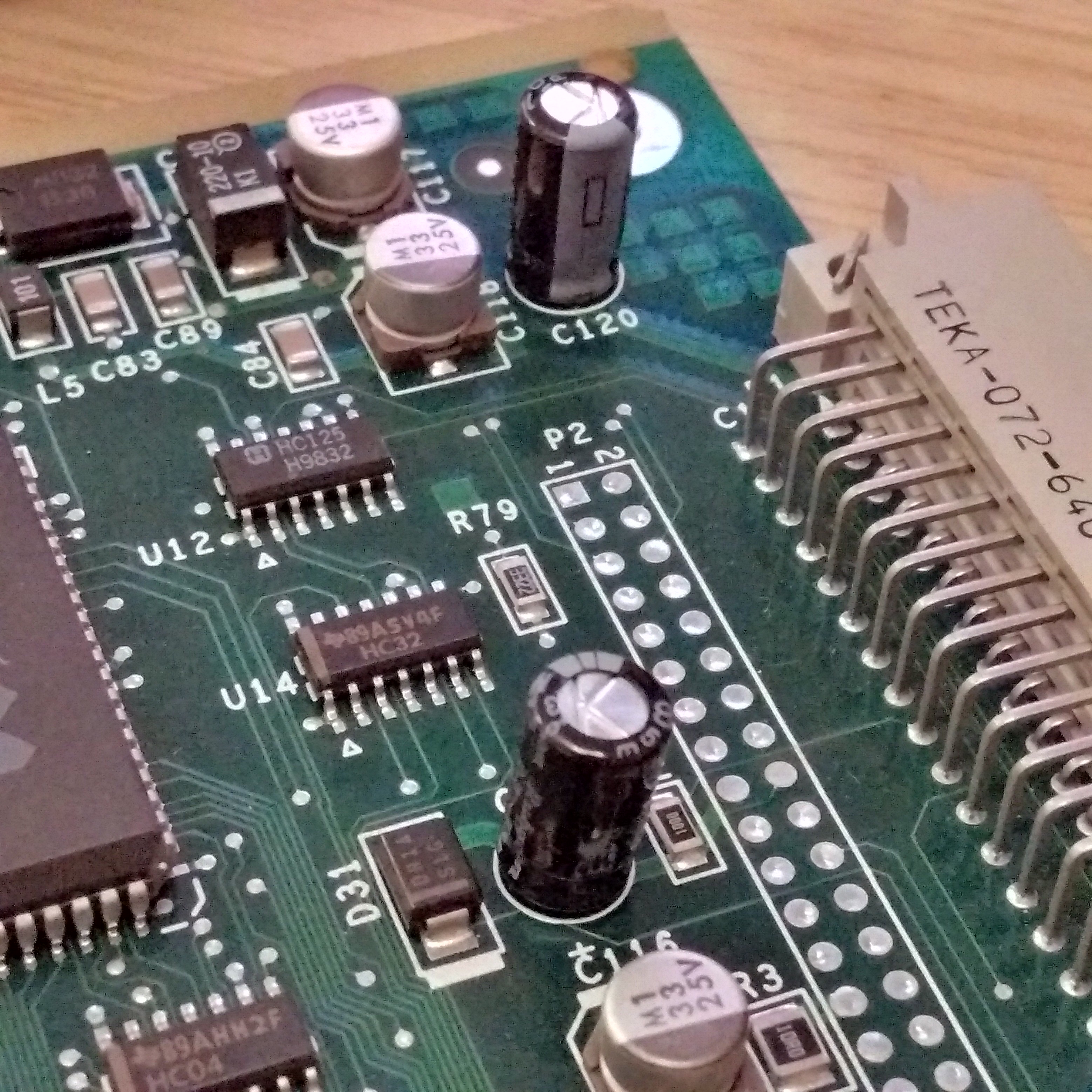 Close up of the board with the capacitors replaced