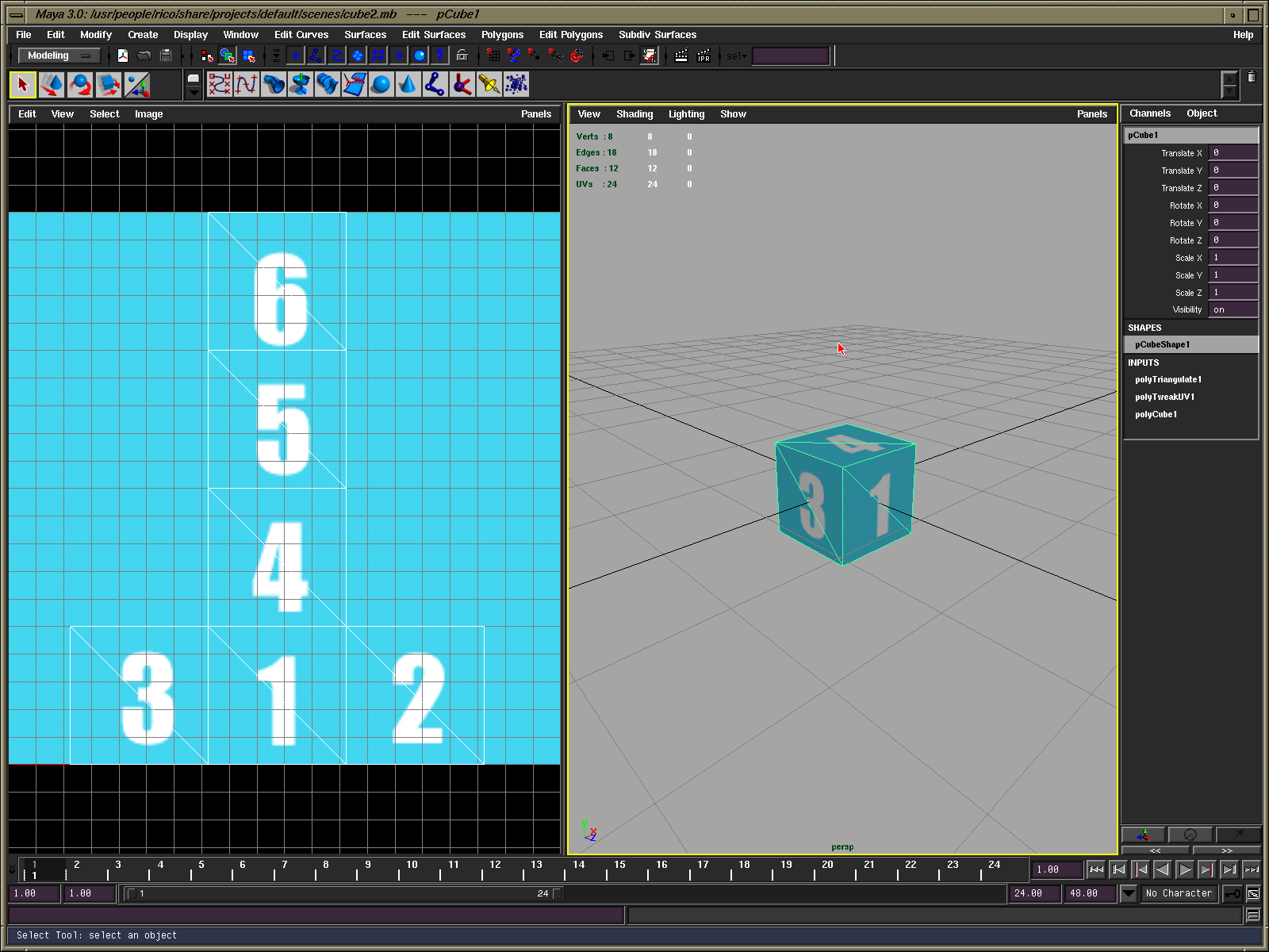 The cube as it exists in Maya before being exported